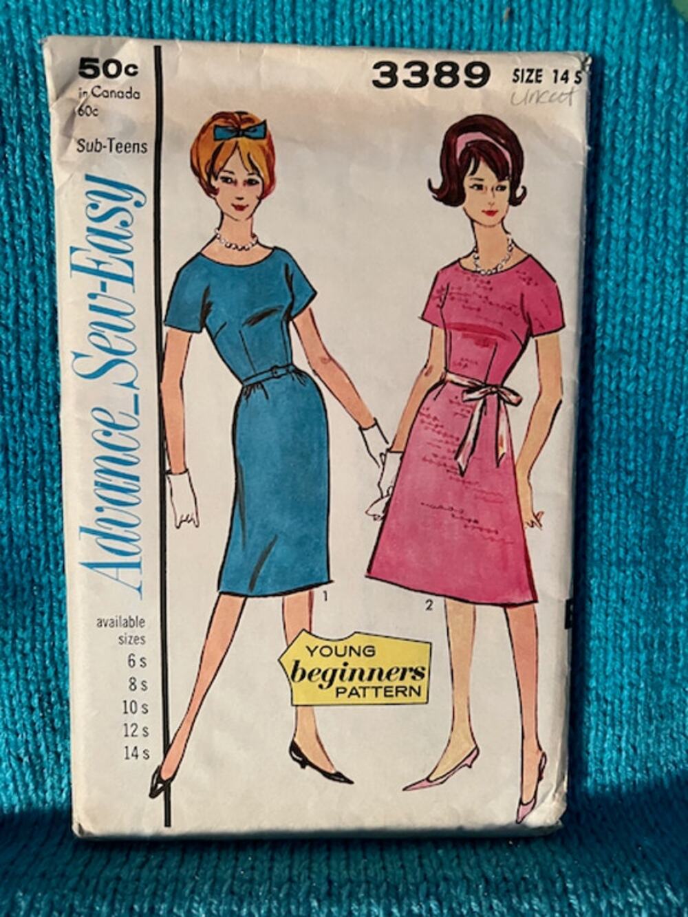 Advance 3389 fit and flare or pencil dress 1950s